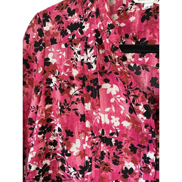 Nanette Lepore Pink Floral Long Sleeve Blouse Button Up‎ Blouse M Pleat Front - Picture 5 of 10